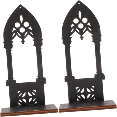 Gotische Kandelaars - Kaarsenhouders Hout - Feestdecoratie - Unieke Vorm - 15x6x5.5 cm - Houtkleur