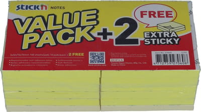 Memoblok Stick'n - 76x76mm - Neon Geel - 10x100 Memoblaadjes - 2x90 Bonus - Pastel - Extra Sticky