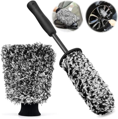 Wheel Brush voor Aluminium Rims, Microvezel Car Washcloth en Extra Dunne Rim Brush voor Stubborn Dirt Verwijdering van Alle Rim Types