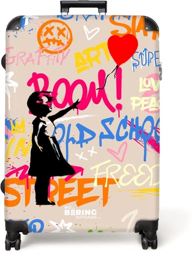 NoBoringSuitcases.com® - Koffer groot - Reiskoffer lichtgewicht - Meisje met ballon voor graffiti art - Rolkoffer met 4 wielen - Grote trolley XL - 98 liter bagage