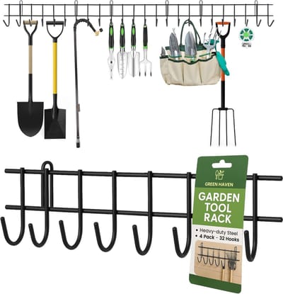 Thijox - Green Haven Tuingereedschap Opbergrek 160 cm - Metalen Wandmontage - Zware Tuingereedschap Organizer voor Tuin, Schuur en Garage