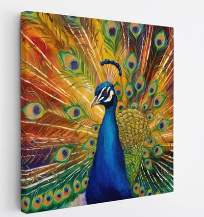 Saammp Canvas Schilderij - Pauw Kleurrijke hanen - Dieren - Natuur - 20x20 - Foto op canvas - Wanddecoratie - muurdecoratie Woonkamer - Slaapkamer decoratie - Canvas Print