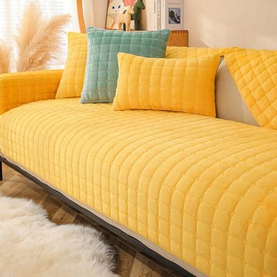 Housse de canapé en velours doux pour canapé Housse de meubles de canapé antidérapante pour salon Mode Couleur de base Épaisse Peluche en flanelle Serviette pour canapé 90x70cm 1pc jaune