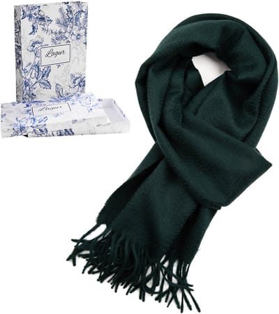 100% Cashmere Sjaal Dames - Zachte Kasjmier Wintersjaal in Chique Geschenkverpakking - Premium Kwaliteit met Waterrimpel Glans - Warm & Stijlvol - Verjaardag Cadeau voor Vrouwen - Donkergroen
