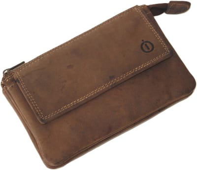 Oi Hunter bruine lederen Geld-etui groot met vakje voorop / zeer zachte Portemonnee met rits / Sleutelbeurs groot / Riemportemonnee / soft lederen beurs voor dames en heren ook geschikt voor sleutelbos / bruin leer / 437H