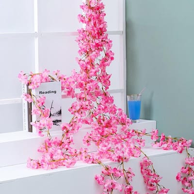 Guirlande de Fleurs de Cerisier Artificielles Sakura Décoration d'Intérieur pour Chambre Bureau Rouge Rose rouge rose