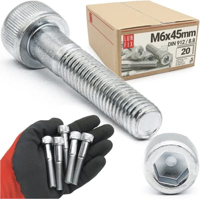 LUN FIX - Zylinderkopfschroeven M6x45 mm - 20 stuks - DIN 912 - Vol draad - Staal verzinkt