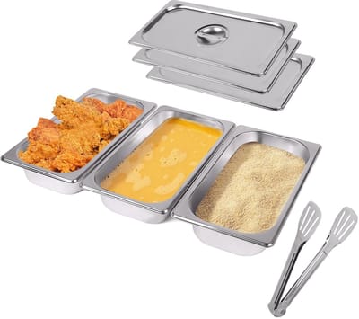Dailygoody - Breading Dish Set - 3-delige set - met deksel - 1/3 Breading Station - Geschikt voor vlees, vis en groenten