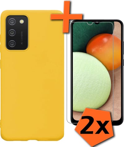 Hoes - Met 2x Screenprotector - Geschikt voor Samsung Galaxy A02s - Sterk & Shockproof - Back Cover - Siliconen Case - Telefoon Hoes - Geel