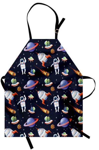 ABAKUHAUS Buitenlandse kookschort, galaxie asteroïde UFO astronaut, kleurrijk, in hoogte verstelbaar, wasbaar, heldere digitale afdruk, veelkleurig