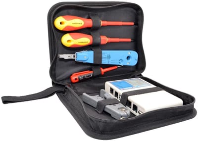 Netwerkgereedschapsset - Netwerk Installatie Kit - Netwerk Kabels Maken - Inclusief Kabeltester - 6-delig - Zwart