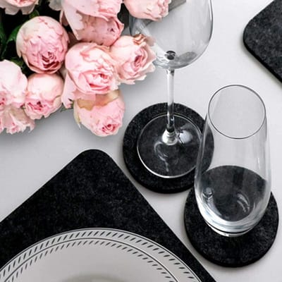Candala Placemat afwasbaar van vilt incl. glas onderzetters | Set van 12 | Afwasbare placemat - 44 x 32 cm vilten onderzetters - Afwasbare antraciet placemat - Tafelmat set van vilten placemats