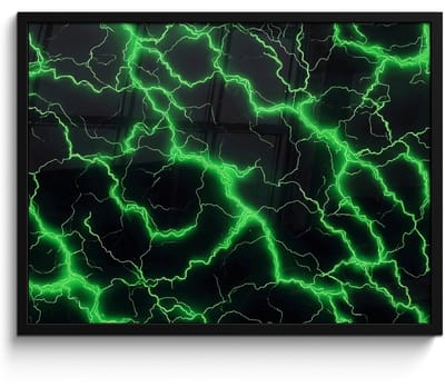 Poster in lijst - Fotolijst 70x50 cm - Posters - Gaming - Bliksemflitsen - Groen - Energie - Posterlijst zwart - Decoratie - Wanddecoratie woonkamer - Muurdecoratie slaapkamer