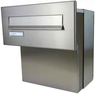 F-04 muurdoorvoer brievenbus volledig van roestvrij staal met naamplaatje (diepte: 19-27 cm) - LETTERBOX24.de