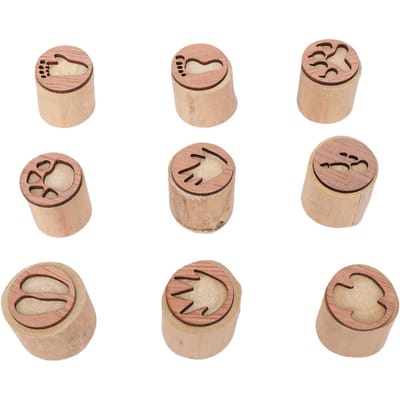 9 Pièces Tampons Piste d'Animaux en Bois Empreintes d'Animaux Sauvages Tampons en Bois Fournitures Décoratives pour Loisirs Créatifs Scrapbooking beige