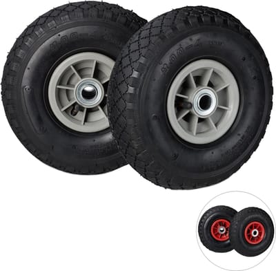 steekwagenwiel - 3.00-4" - set van 2 - luchtband - tot 80 kg - 260x85 mm - bolderkarwiel - zwart-grijs