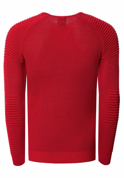 Slim fit fijngebreide biker trui met ronde hals
