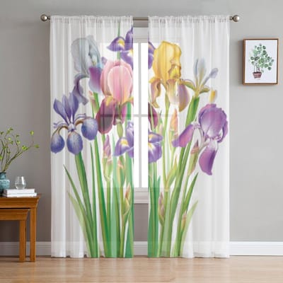 Bloemen Transparant Gordijn Voor Woonkamer Modern Voile Tule Raamgordijnen Voor Slaapkamer Keuken Gordijnen 135W x 114H(cm) beige