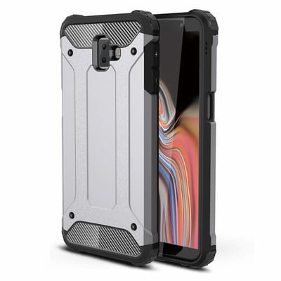 Ntech Hoesje Geschikt Voor Samsung Galaxy J6+ Hybrid Armor Hoesje - Zilver