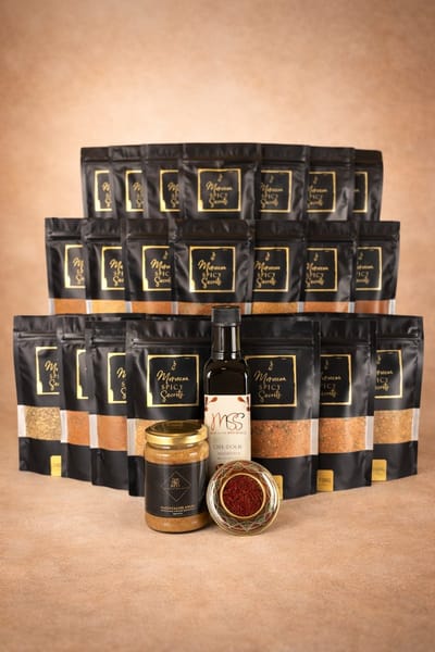 Ramadan Familiepakket – 24 Kruidenmixen (100g) + Amlou + Olijfolie + Saffraan – Marokkaans Kruiden Cadeaupakket