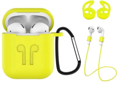 Case Geschikt voor AirPods 2 Hoesje Hoes Siliconen 3-in-1 Met Clip Cover - Hoesje Geschikt voor Apple Airpods 2 Siliconen 3-in-1 Met Clip - Geel