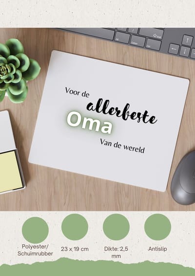Akyol - voor de allerbeste oma van de wereld Muismat - Oma - de beste oma - verjaardagscadeau - verjaardag - cadeau - cadeautje voor oma - oma artikelen - kado - geschenk - gift - 23 bij 19 cm
