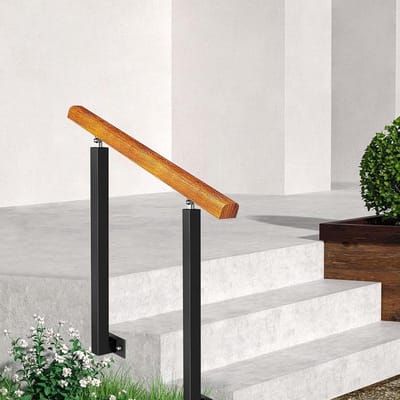 Trapleuning voor veranda, geschikt voor 1-3 treden, zijmontage houten leuning met installatiekit, smeedijzeren palen, trapleuning - verstelbaar van 0 tot 270(Height 95cm,110cm/43inch)