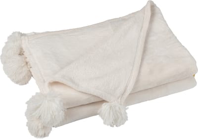 J-Line plaid Pompom - polyester - creme - 170 x 130 cm