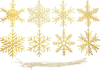 Kerstversiering hangers - kerstboomversiering - kerstballen - sneeuwvlokje set goudkleurig 8 stuks