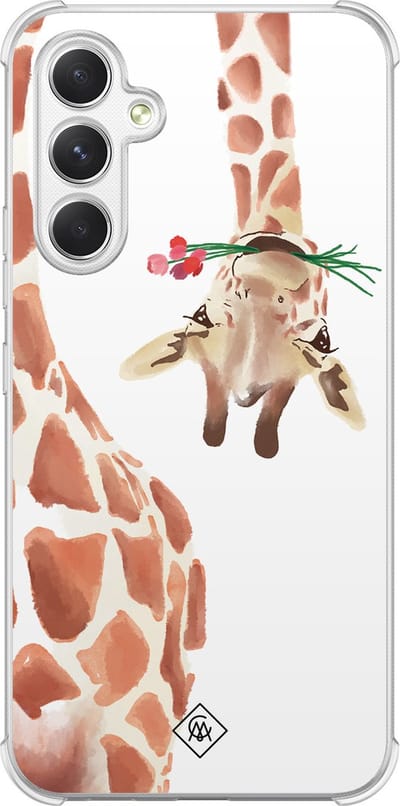 Casimoda® hoesje - Geschikt voor Samsung Galaxy A15 - Giraffe - Shockproof case - Extra sterk - TPU/polycarbonaat - Bruin/beige, Transparant