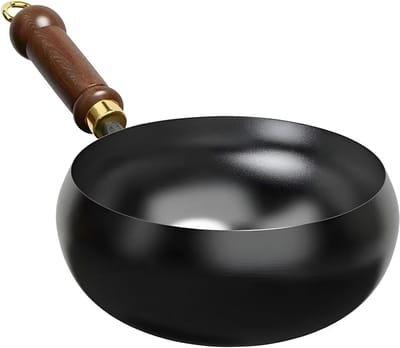 Ongecoat, dikwandige gietijzeren pan, Japanse ronde gietijzeren pan, handgesmede braadpan met antiaanbaklaag, zeer zuivere braadpannen (geen deksel, 24 cm)