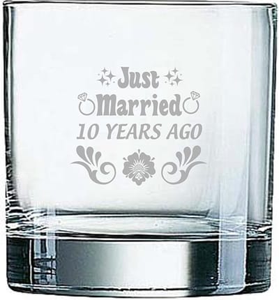 Gegraveerde Whiskeyglas 38cl Just Married 10 years ago