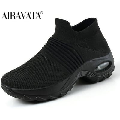 Damesmode vrijetijdsschoenen Verhoogde schudschoenen Luchtkussen Ademende antislip-sneakers 39 rokerige zwarte kleur