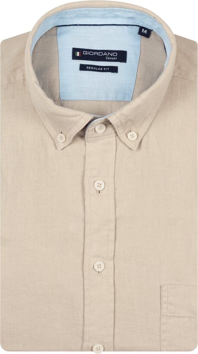 Giordano – Ivy – Heren Overhemd – Button Down – Gwassen Linnen Overhemd - Oyster Grey – 617009-81
