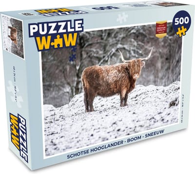 Puzzel Schotse Hooglander - Boom - Sneeuw - Legpuzzel - Puzzel 500 stukjes