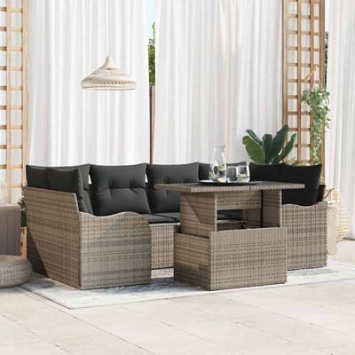 vidaXL - Tuinbank - Set - 7 - st - 6-Aantal - zitplaatsen - Grijs - Poly - Riet