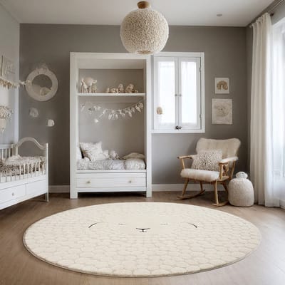 Karpet24 Alina Kids – Schattig -Ø 120 cm Rond Schaapdesign in Crème, Perfect voor de Kinderkamer-Ø 120 cm