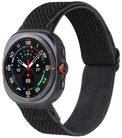 By Qubix - smartwatch bandje - Compatible Samsung bandje - Elastische solo loop nylon bandje - Zwart - Geschikt voor Samsung Galaxy Watch 9 (40/44mm) - Watch 8 (40/44mm) - Watch 8 Classic (46mm)