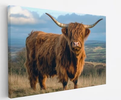 Saammp Canvas Schilderij Schotse Hooglander Koe tussen de mist - Dieren - Natuur - 45x30 - Foto op canvas - Wanddecoratie - muurdecoratie Woonkamer - Slaapkamer decoratie - Canvas Print