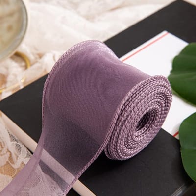 Transparante Organza Lint 10 Yards x 6cm Breed, Decoratief Lint voor Huwelijk, Ambachten en Versieringen in Grijs-Paars