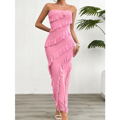 Dames Lente en Zomer Sexy Heuptas Effen Kleur Slanke Strapless Jurk XL