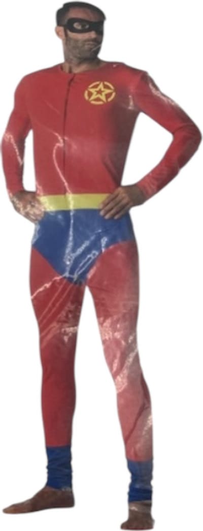 Superman Verkleedkostuum voor Mannen – Rood & Blauw Bodysuit met Cape en Zwart Masker – Party Outfit maat L