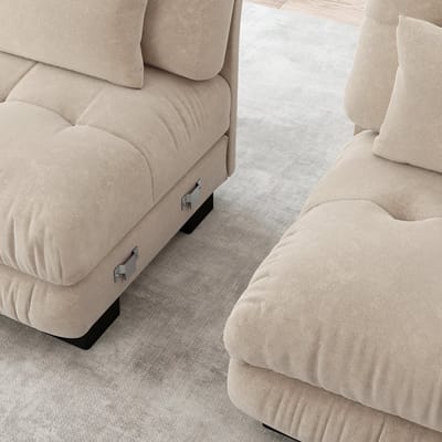 DESMIU U-Bank 406 x 145 cm - Modulair Met Verplaatsbare Voetenbanken En Wolkzacht Zitcomfort - Voor Woonkamer - Chenille - Licht Koffie