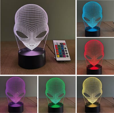 Klarigo® Nachtlamp – Alien - 3D LED Lamp Illusie – 16 Kleuren – Bureaulamp – Marsmannetje - Ruimtevaart - Ruimte - UFO – Nachtlampje Kinderen – Creative lamp - Afstandsbediening