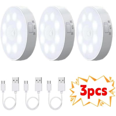 2/3/4/5pcs Motion Sensor LED Night Light USB Rechargeable Night Lamp for Kitchen Cabinet Wardrobe Lamp Staircase Wireless Closet Light White light-3PCS