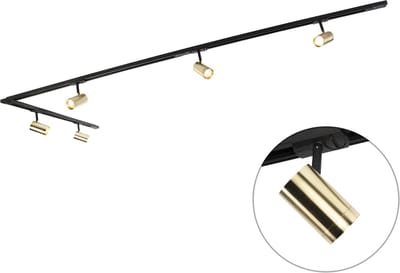 QAZQA jeana - Moderne Spot railsysteem verlichting, railverlichting geschikt voor led - 5 lichts - L 300 cm - Zwart Goud - Woonkamer | Slaapkamer | Keuken