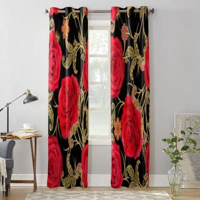 Paisley Guirlande van Helderrode Rozen Raamgordijnen Voor Woonkamer Keuken Moderne Gordijnen Huisdecoratie Jaloezieën Draperieën 135W x 60H(cm) x1