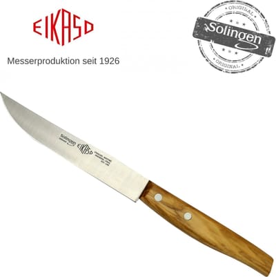 Eikaso Solingen Solingen Steakmes – Glad Lemmet 12 cm – Olijfhouten Heft