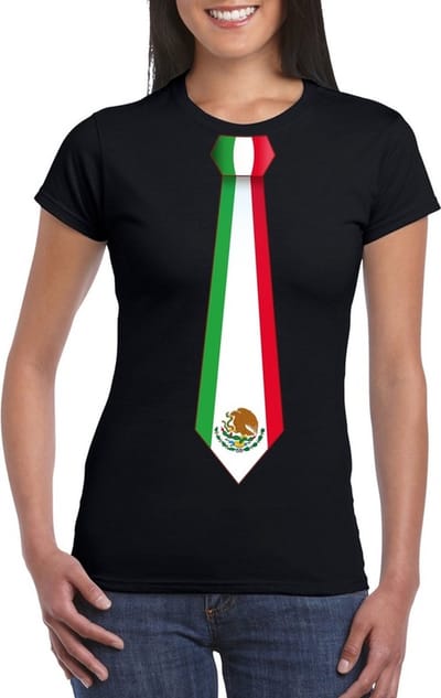 Zwart t-shirt met Mexicaanse vlag stropdas dames - Mexico supporter S