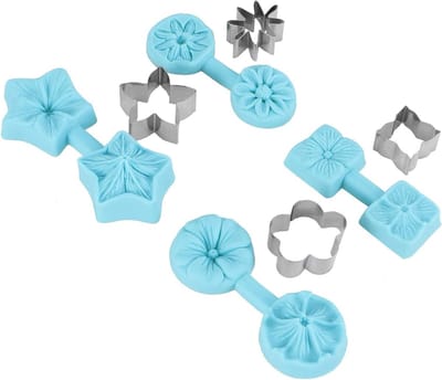Set van 4 Silicone en RVS Mallen voor Fondant Bloemen, Chocolade en Bakgerei met Snijder voor Keukengebruik